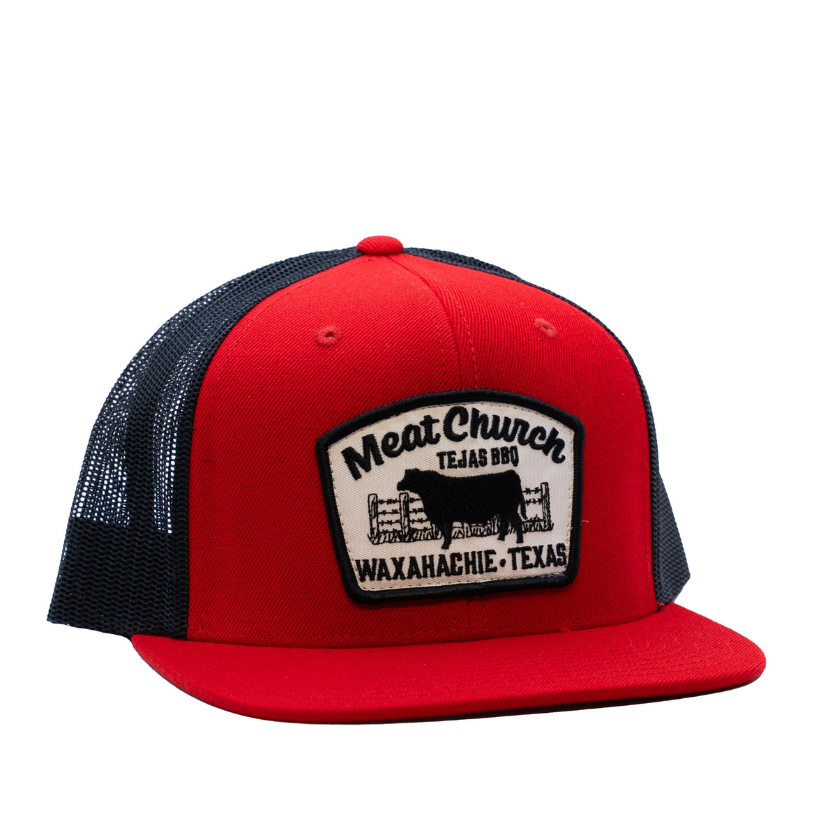 tejas-bbq-patch-hat-red-black-v6 RedMCwCowFlatBill.jpg